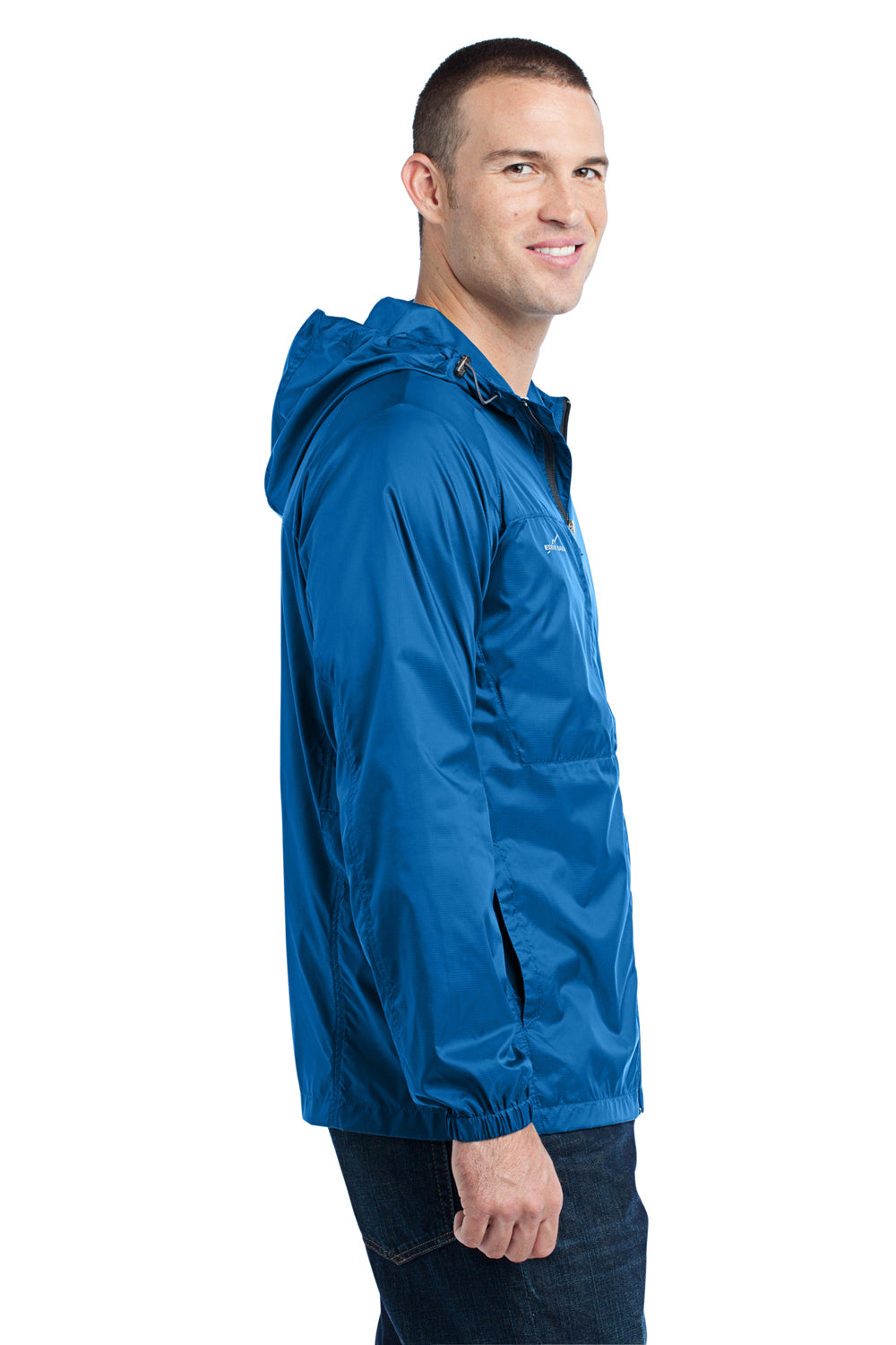 Eddie Bauer EB500 Mens Packable Wind Resistant Full Zip Hooded Wind Jacket Brilliant Blue Side