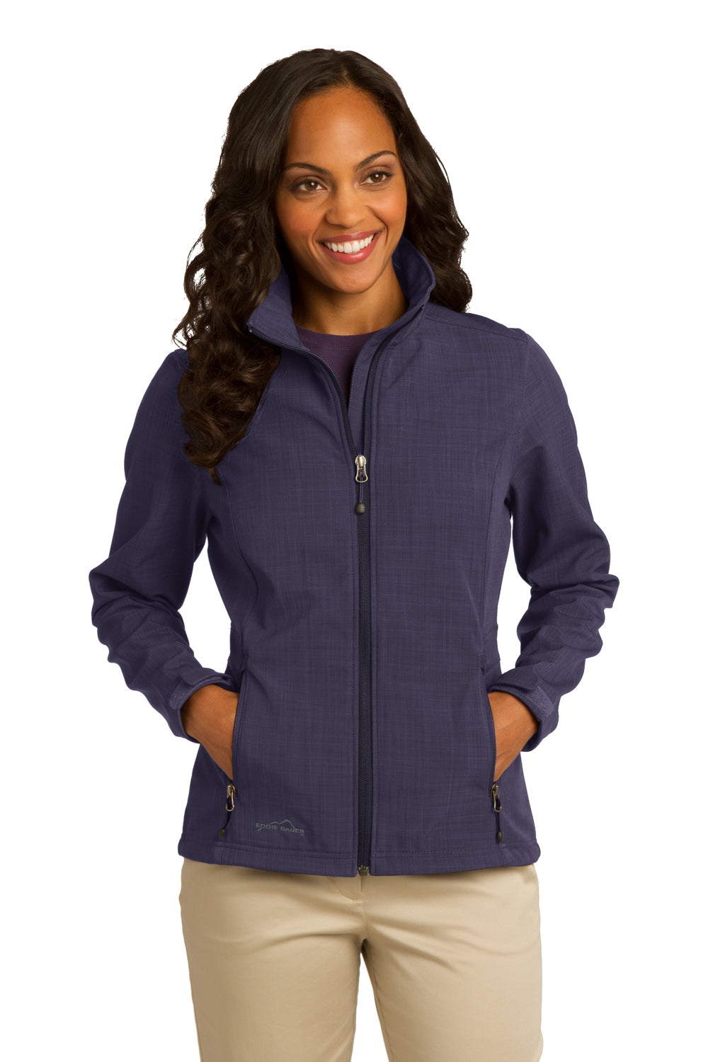 Eddie Bauer EB533 Womens Shaded Crosshatch Wind & Water Resistant Full Zip Jacket Purple Front