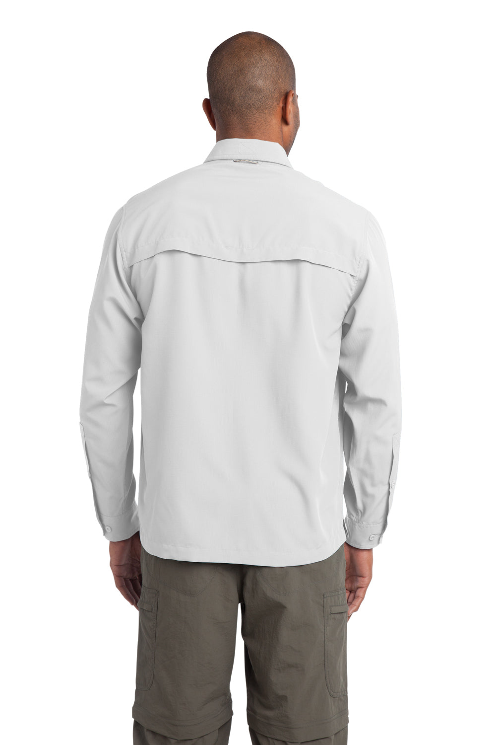 Eddie Bauer EB600 Mens Performance Fishing Moisture Wicking Long Sleeve Button Down Shirt w/ Double Pockets White Back