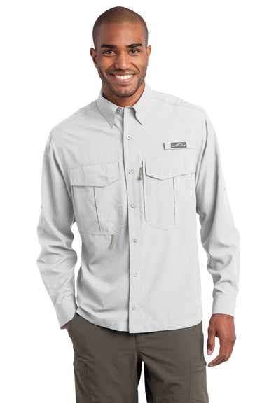 Eddie Bauer EB600 Mens Performance Fishing Moisture Wicking Long Sleeve Button Down Shirt w/ Double Pockets White Front