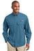 Eddie Bauer EB606 Mens Fishing Long Sleeve Button Down Shirt w/ Double Pockets Blue Gill Front