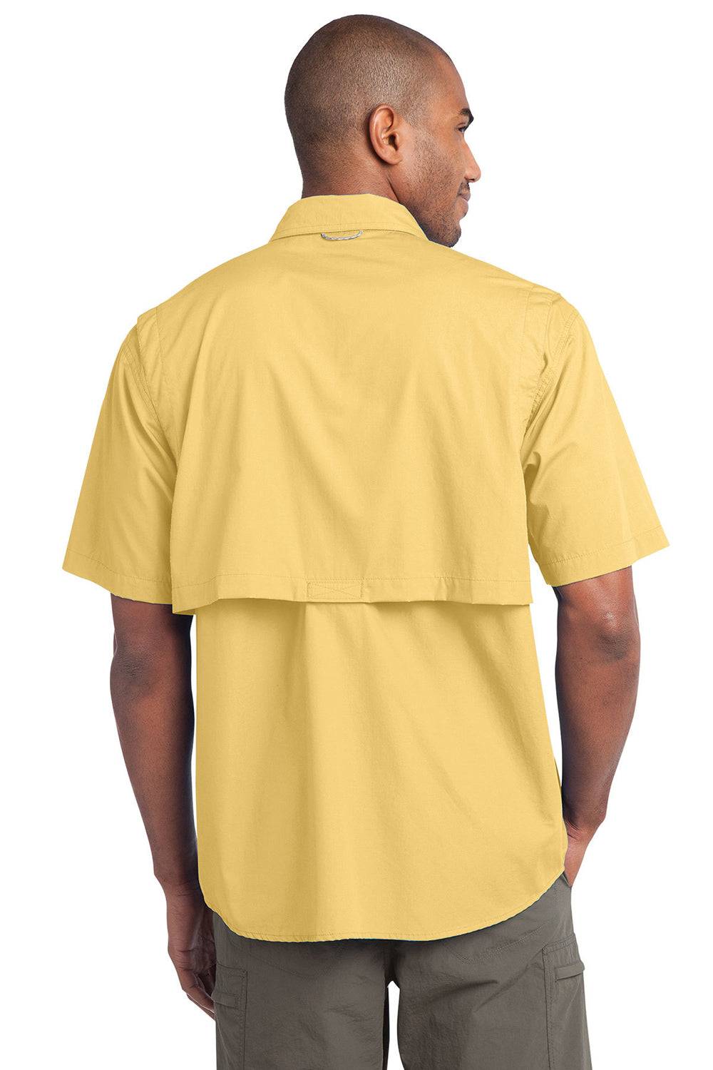 Eddie Bauer Mens Fishing Short Sleeve Button Down Shirt w/ Double Pockets -  Goldenrod Yellow (DISCONTINUED)