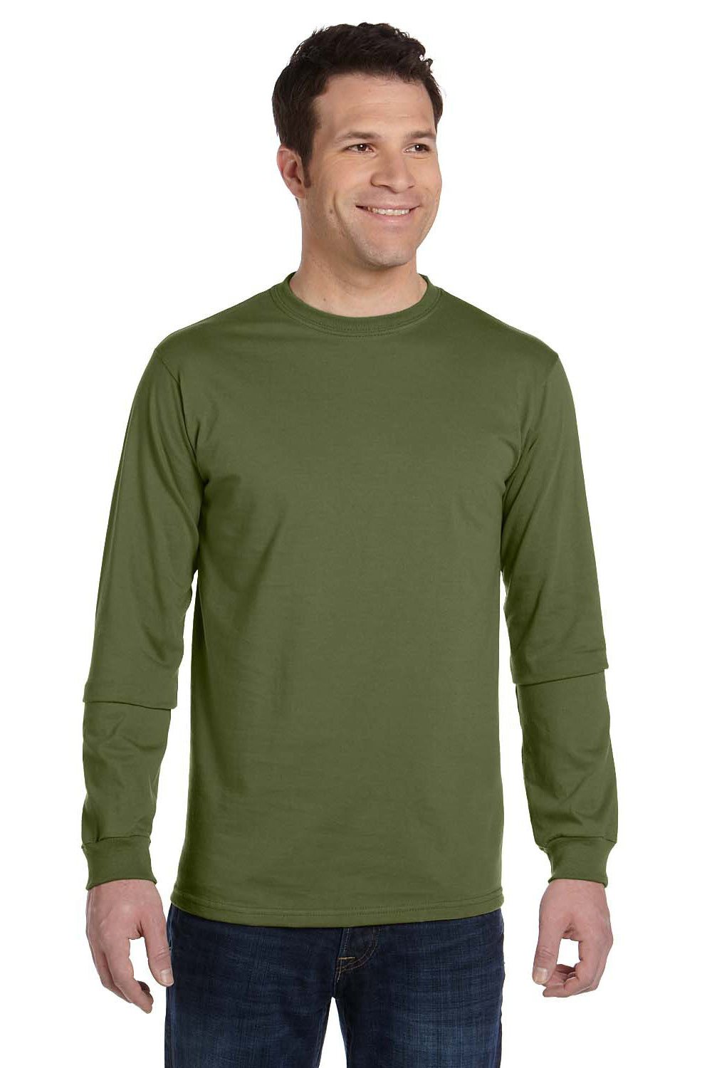 Econscious EC1500 Mens Long Sleeve Crewneck T-Shirt Olive Green Front