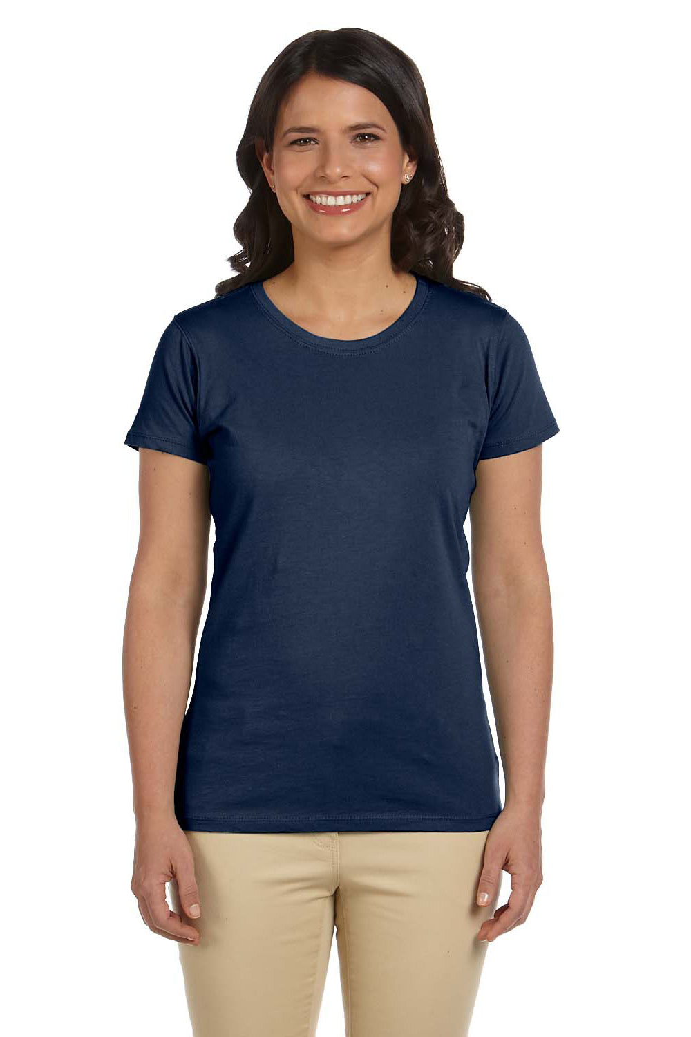 Econscious EC3000 Womens Heather Sueded Short Sleeve Crewneck T-Shirt Navy Blue Front