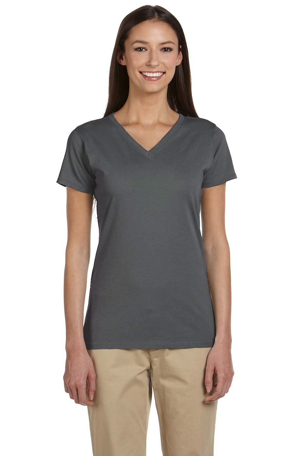Econscious EC3052 Womens Short Sleeve V-Neck T-Shirt Charcoal Grey Front