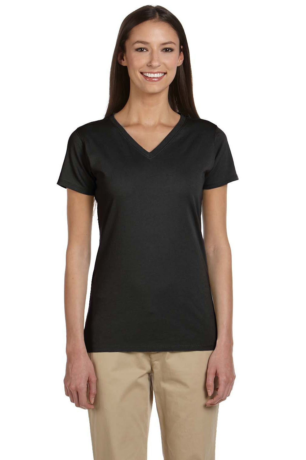 Econscious EC3052 Womens Short Sleeve V-Neck T-Shirt Black Front