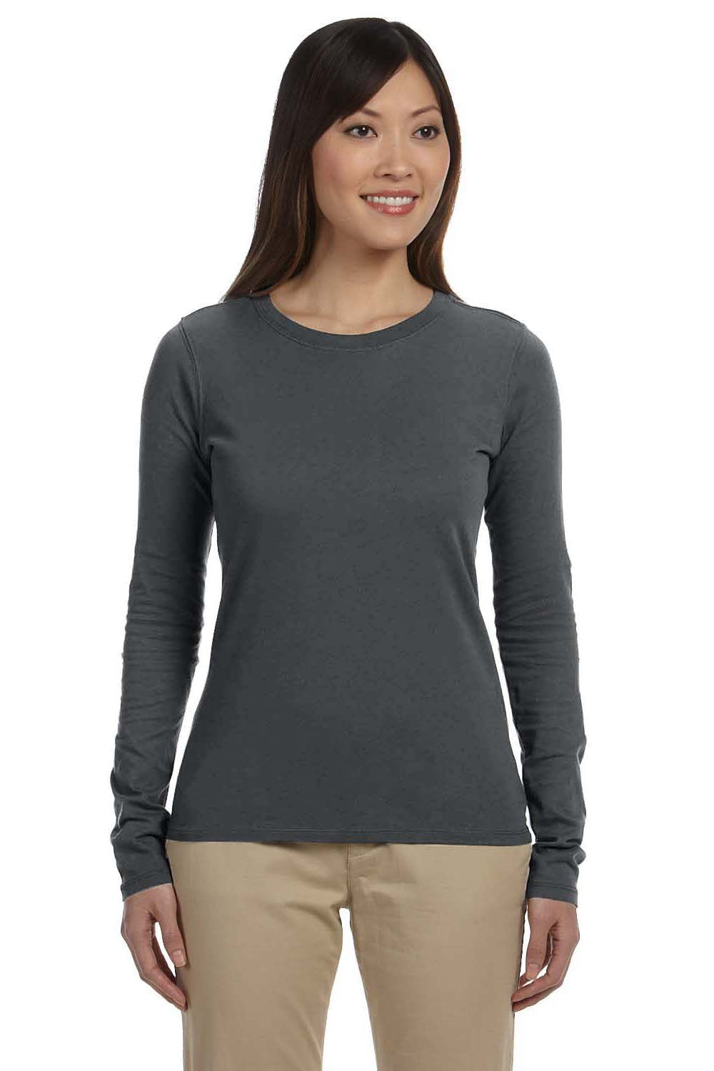 Econscious EC3500 Womens Long Sleeve Crewneck T-Shirt Charcoal Grey Front