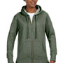 Econscious Womens Heathered Fleece Full Zip Hooded Sweatshirt Hoodie - Military Green