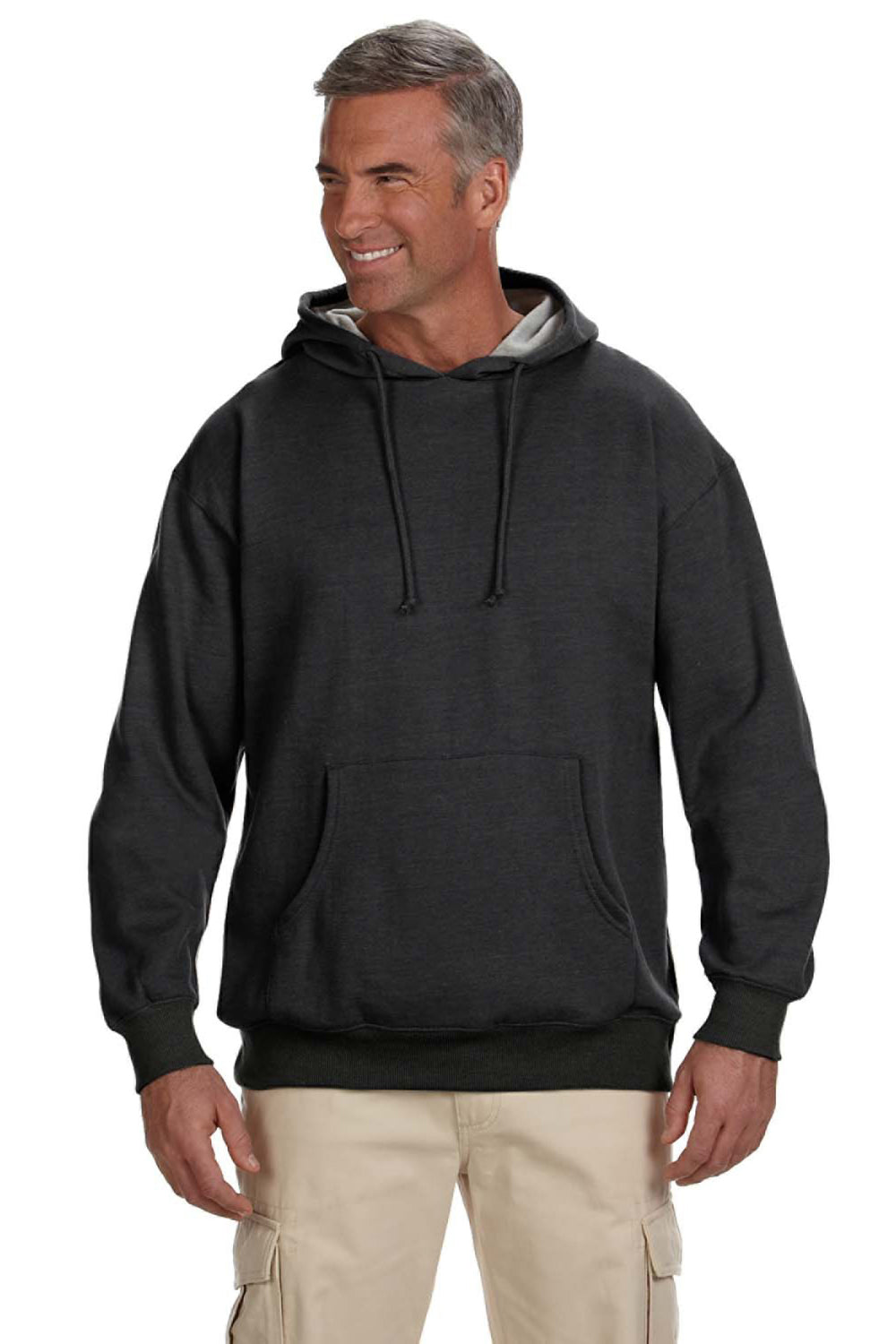 Econscious EC5570 Mens Heathered Fleece Hooded Sweatshirt Hoodie Charcoal Grey Front