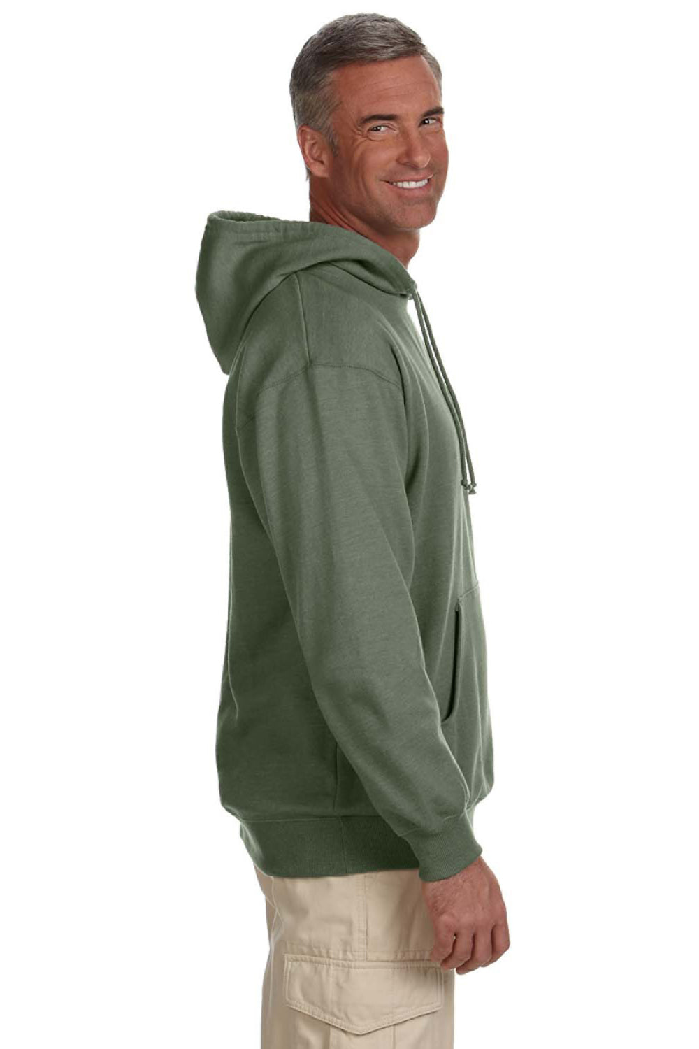 Econscious EC5570 Mens Heathered Fleece Hooded Sweatshirt Hoodie Military Green Side