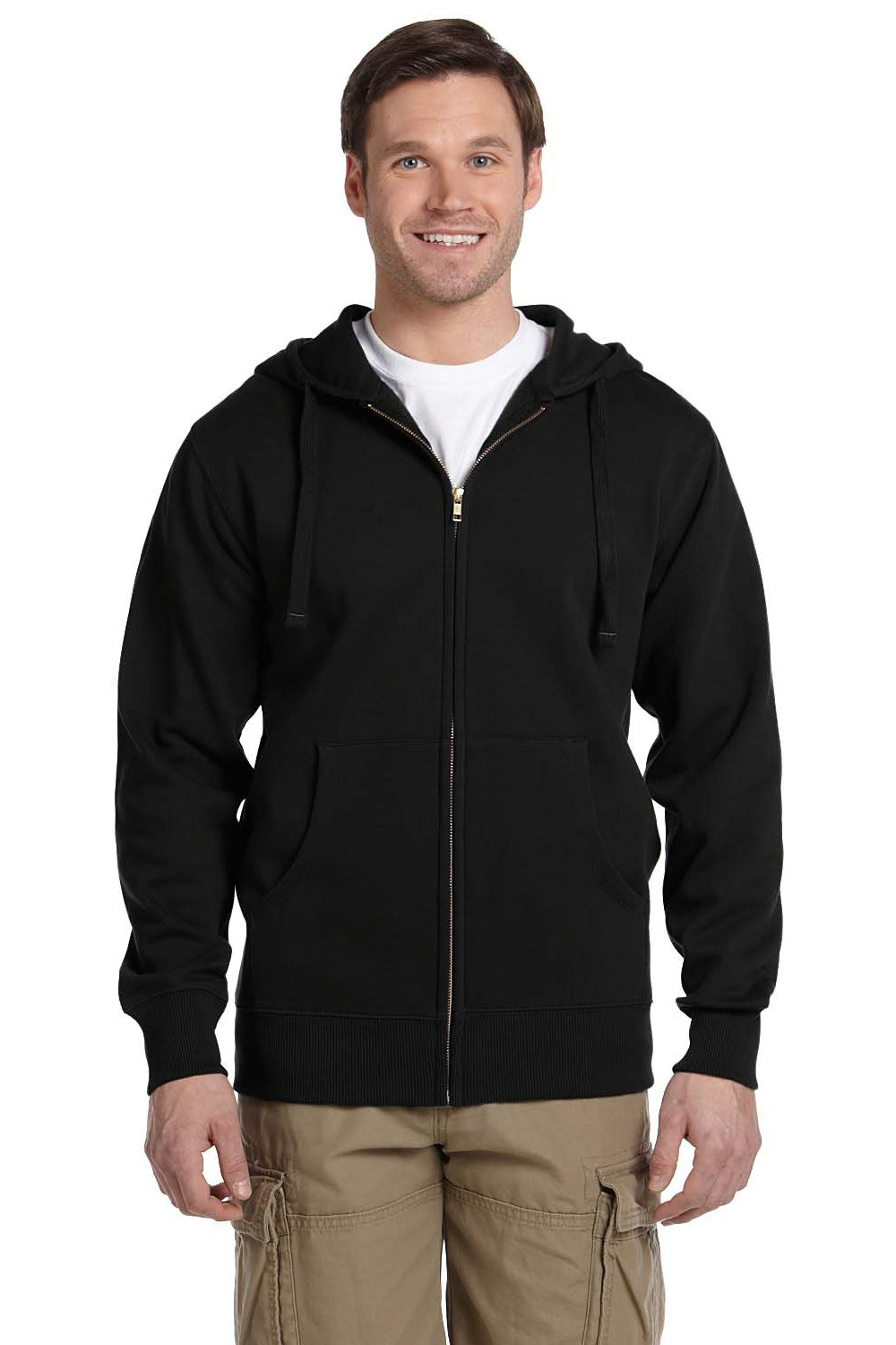 Econscious EC5650 Mens Full Zip Hooded Sweatshirt Hoodie Black Front
