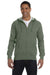 Econscious EC5680 Mens Heathered Fleece Full Zip Hooded Sweatshirt Hoodie Military Green Front
