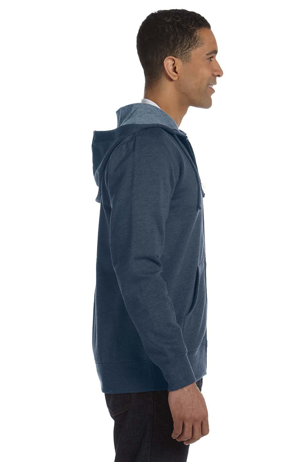 Econscious EC5680 Mens Heathered Fleece Full Zip Hooded Sweatshirt Hoodie Water Blue Side