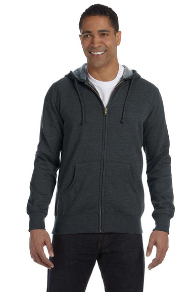 Econscious EC5680 Mens Heathered Fleece Full Zip Hooded Sweatshirt Hoodie Charcoal Grey Front