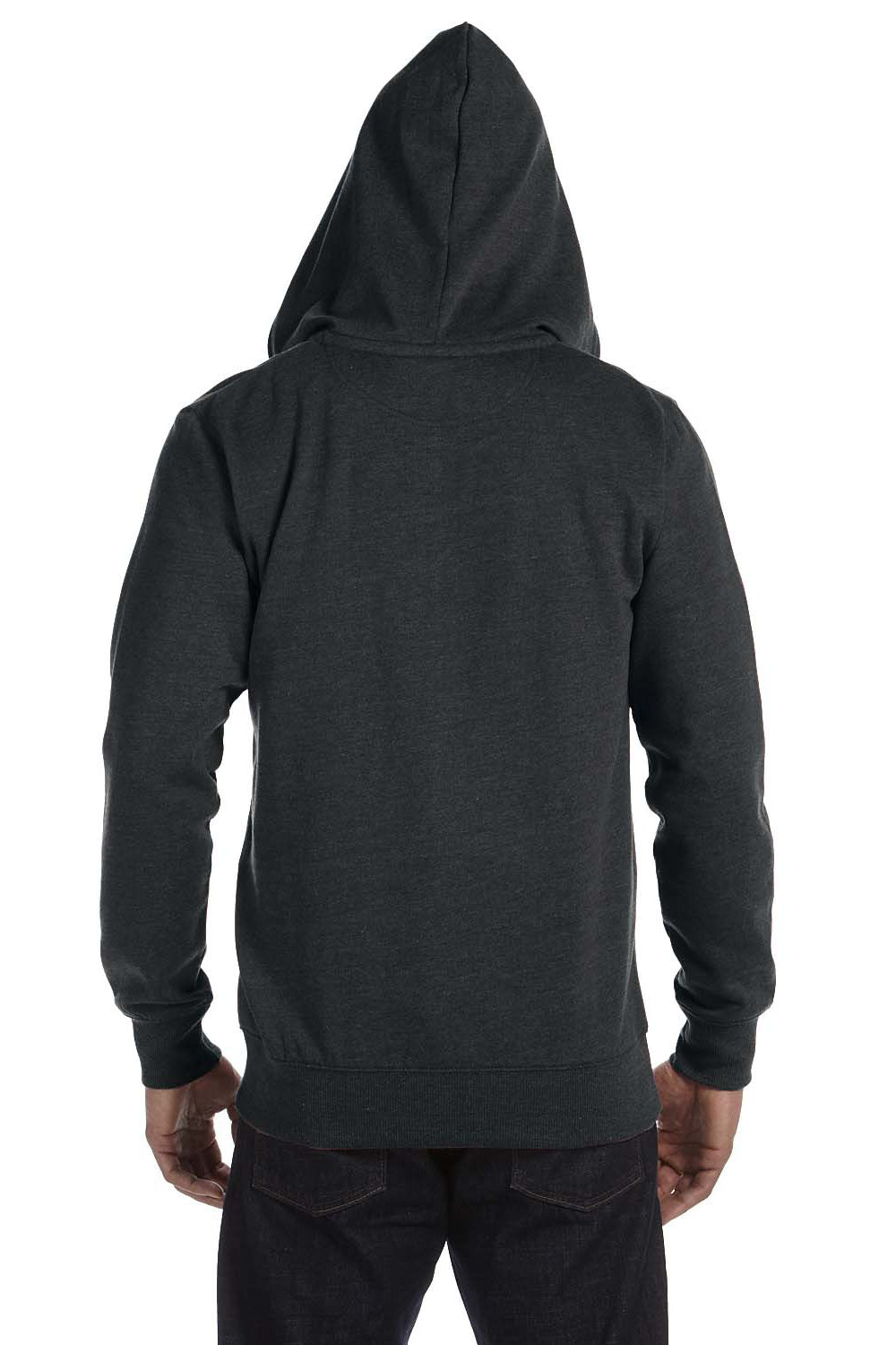 Econscious EC5680 Mens Heathered Fleece Full Zip Hooded Sweatshirt Hoodie Charcoal Grey Back