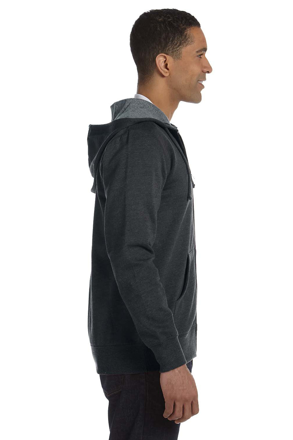 Econscious EC5680 Mens Heathered Fleece Full Zip Hooded Sweatshirt Hoodie Charcoal Grey Side