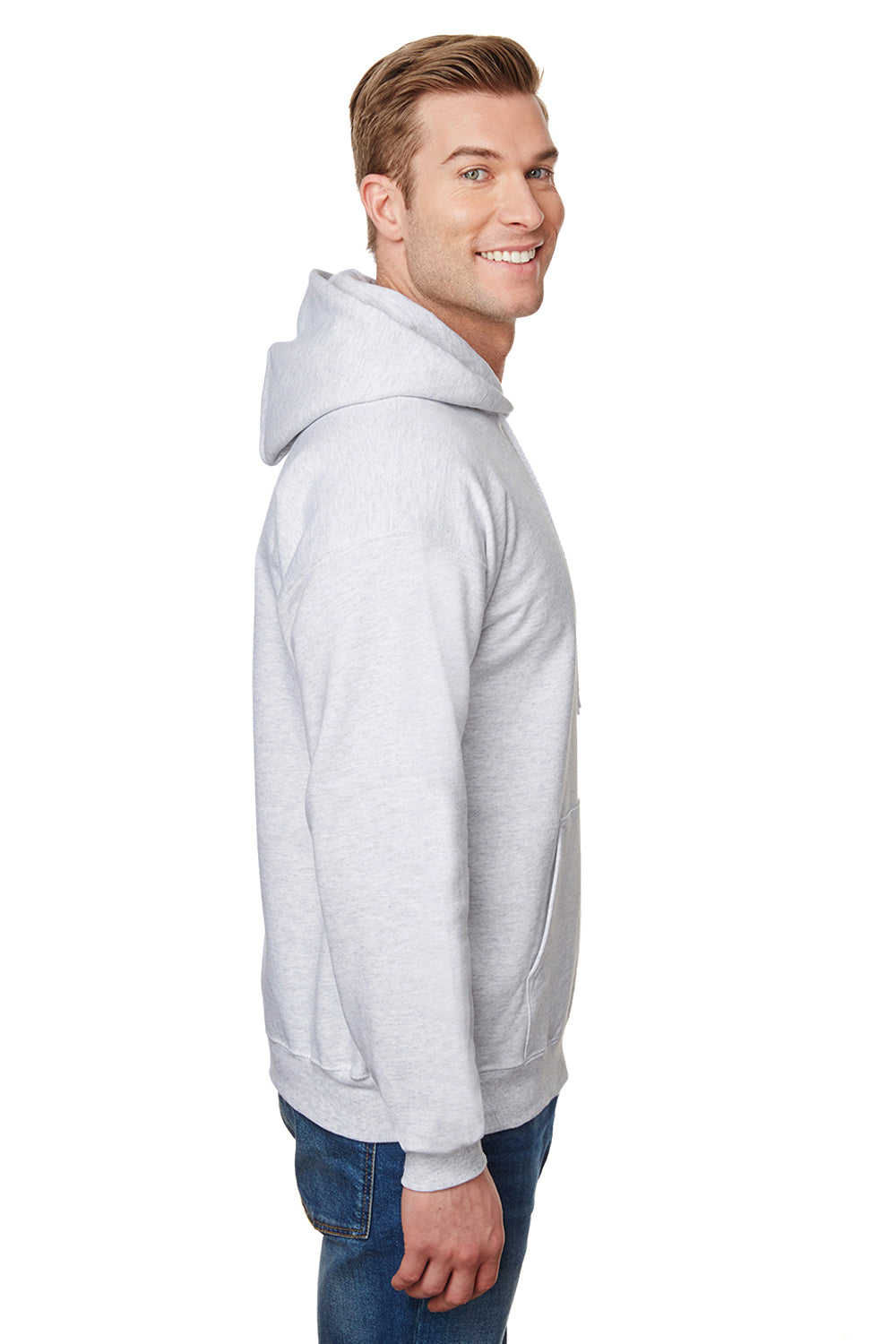 Hanes F170 Mens Ultimate Cotton PrintPro XP Hooded Sweatshirt Hoodie Ash Grey Side