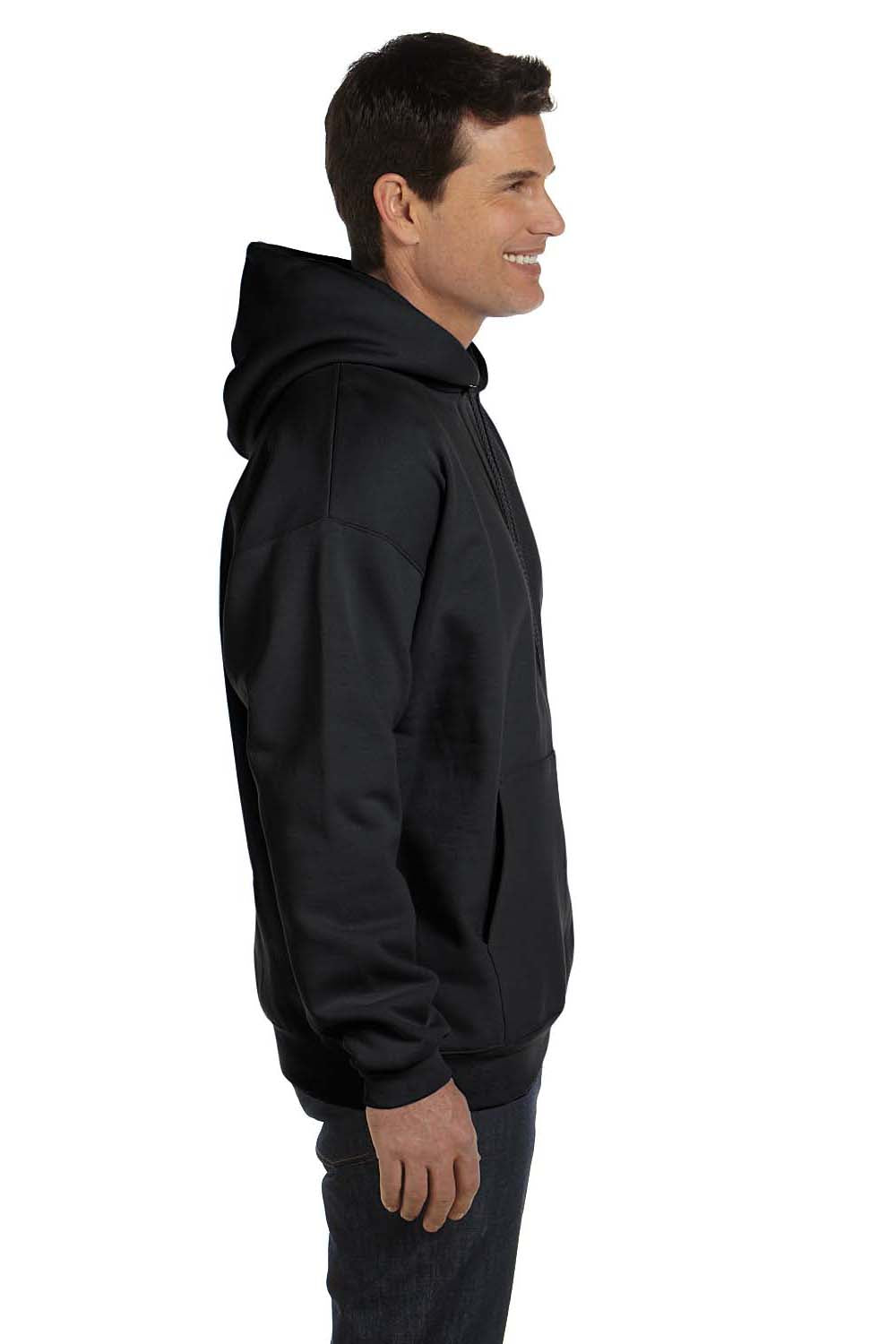 Hanes F170 Mens Ultimate Cotton PrintPro XP Hooded Sweatshirt Hoodie Black Side
