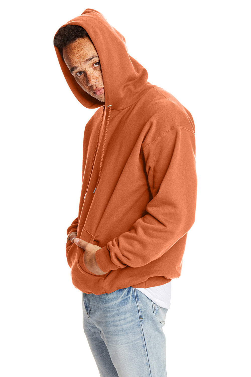 Hanes F170 Mens Ultimate Cotton PrintPro XP Hooded Sweatshirt Hoodie Pumpkin Orange SIde