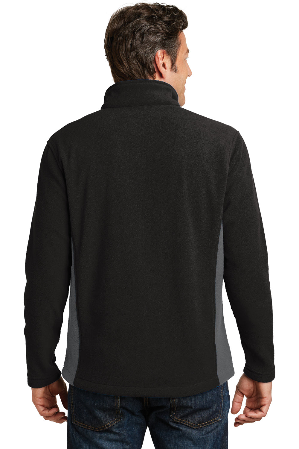 Port Authority F216 Mens Full Zip Fleece Jacket Black/Grey Back