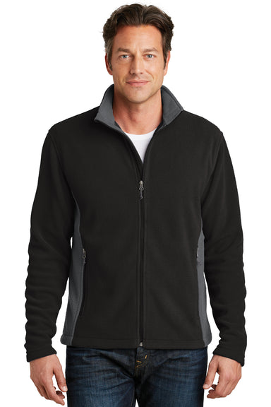 Port Authority F216 Mens Full Zip Fleece Jacket Black/Grey Front