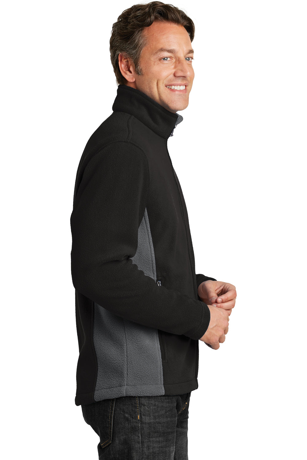 Port Authority F216 Mens Full Zip Fleece Jacket Black/Grey Side