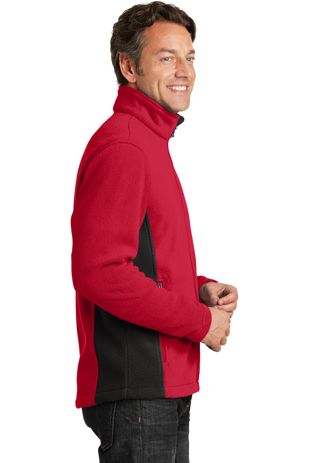 Port Authority F216 Mens Full Zip Fleece Jacket Red/Black Side