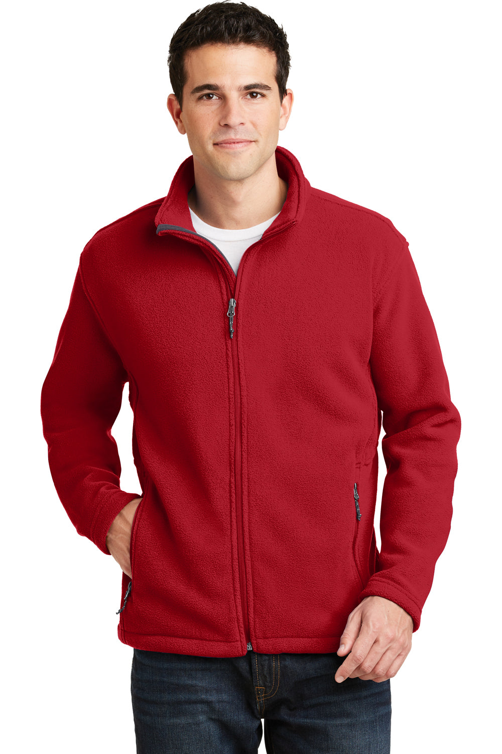 Port Authority F217 Mens Full Zip Fleece Jacket Red Front