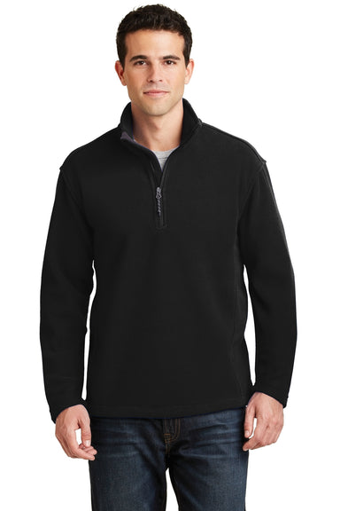 Port Authority F218 Mens Fleece 1/4 Zip Sweatshirt Black Front