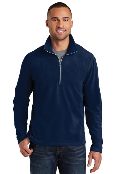 Port Authority F224 Mens Microfleece 1/4 Zip Sweatshirt Navy Blue Front