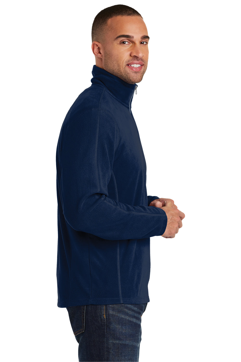 Port Authority F224 Mens Microfleece 1/4 Zip Sweatshirt Navy Blue Side