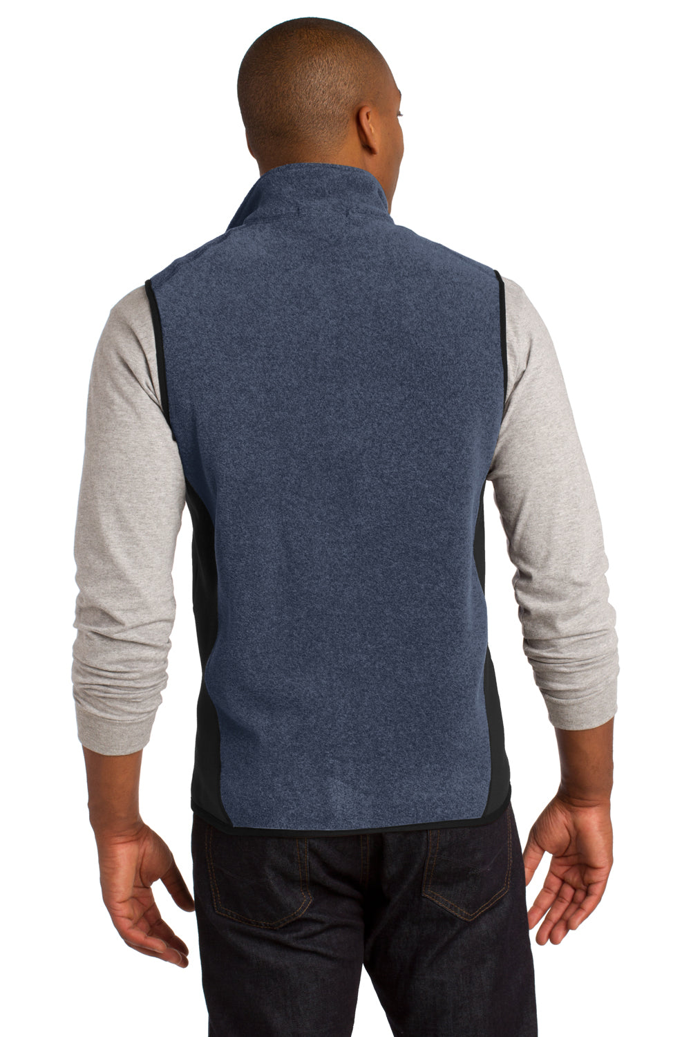 Port Authority F228 Mens R-Tek Pro Full Zip Fleece Vest Heather Navy Blue/Black Back