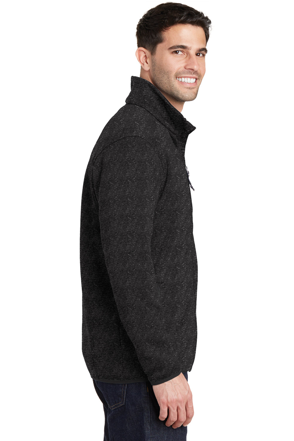 Port Authority F232 Mens Full Zip Sweater Fleece Jacket Heather Black Side