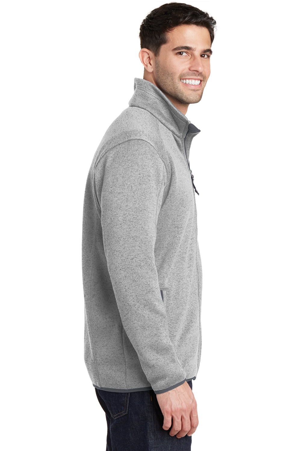 Port Authority F232 Mens Full Zip Sweater Fleece Jacket Heather Grey Side