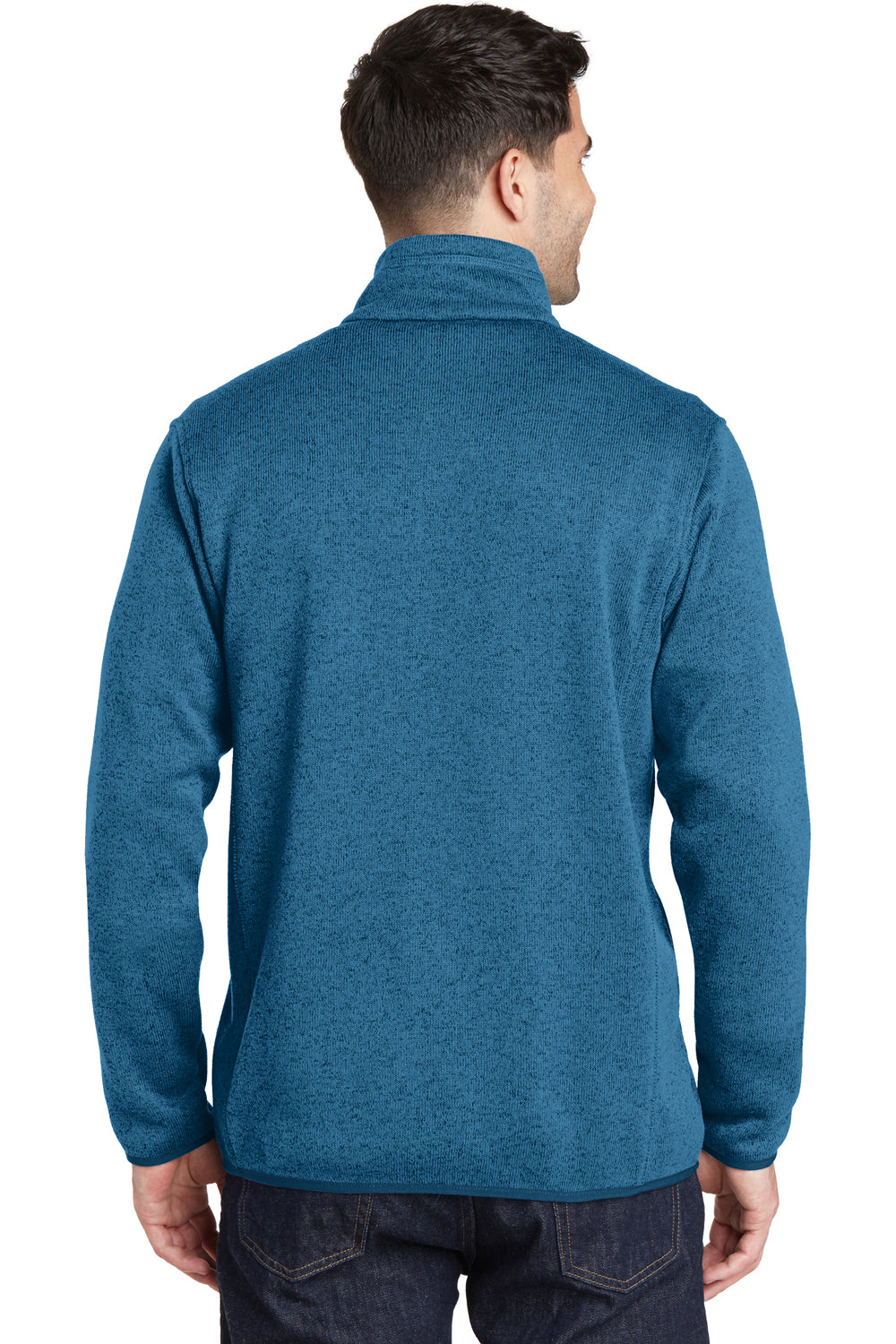 Port Authority F232 Mens Full Zip Sweater Fleece Jacket Heather Medium Blue Back