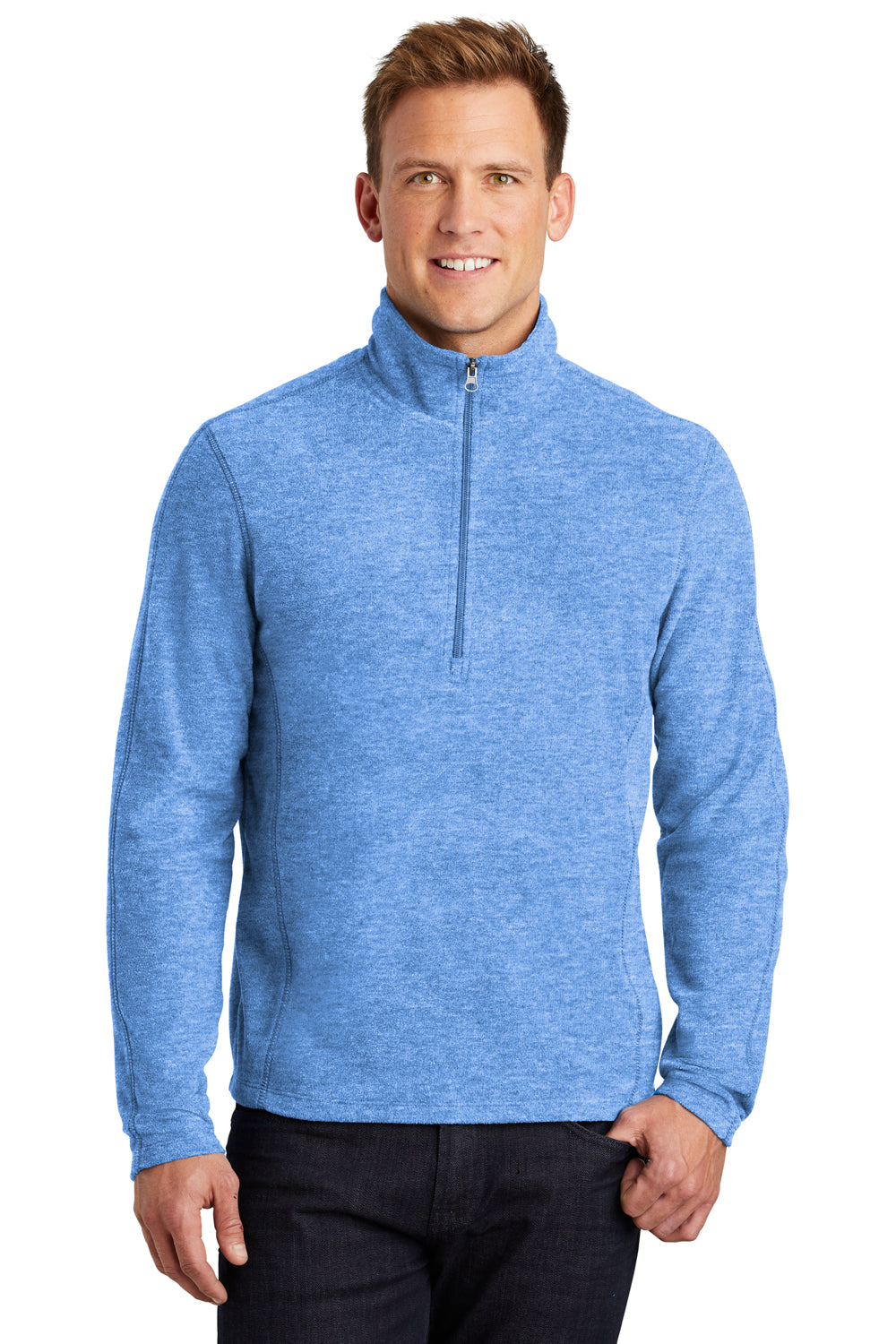 Port Authority F234 Mens Heather Microfleece 1/4 Zip Sweatshirt Royal Blue Front