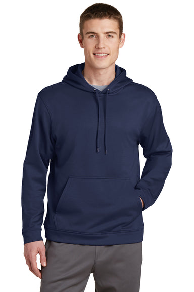 Sport-Tek F244 Mens Sport-Wick Moisture Wicking Fleece Hooded Sweatshirt Hoodie Navy Blue Front