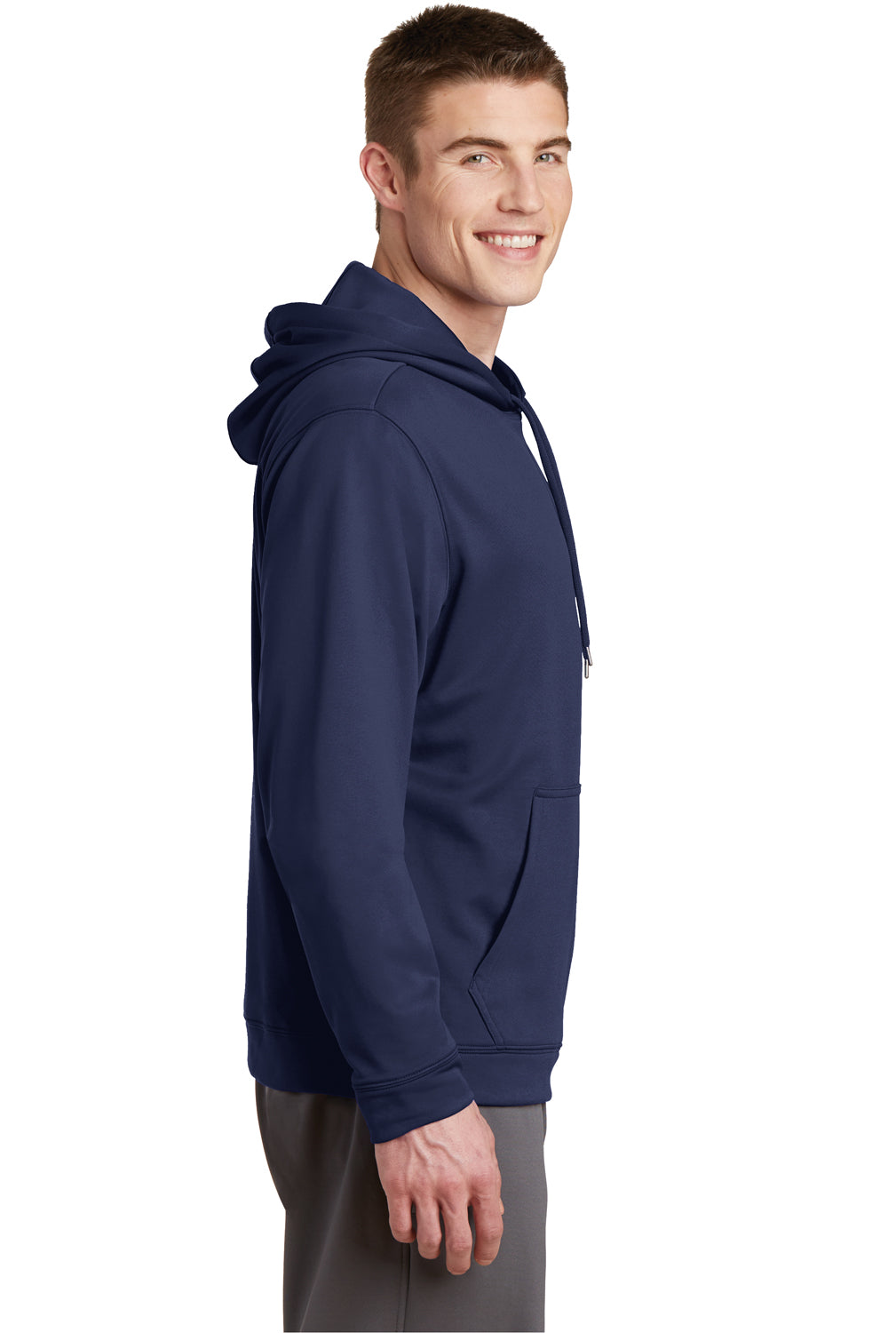 Sport-Tek F244 Mens Sport-Wick Moisture Wicking Fleece Hooded Sweatshirt Hoodie Navy Blue Side