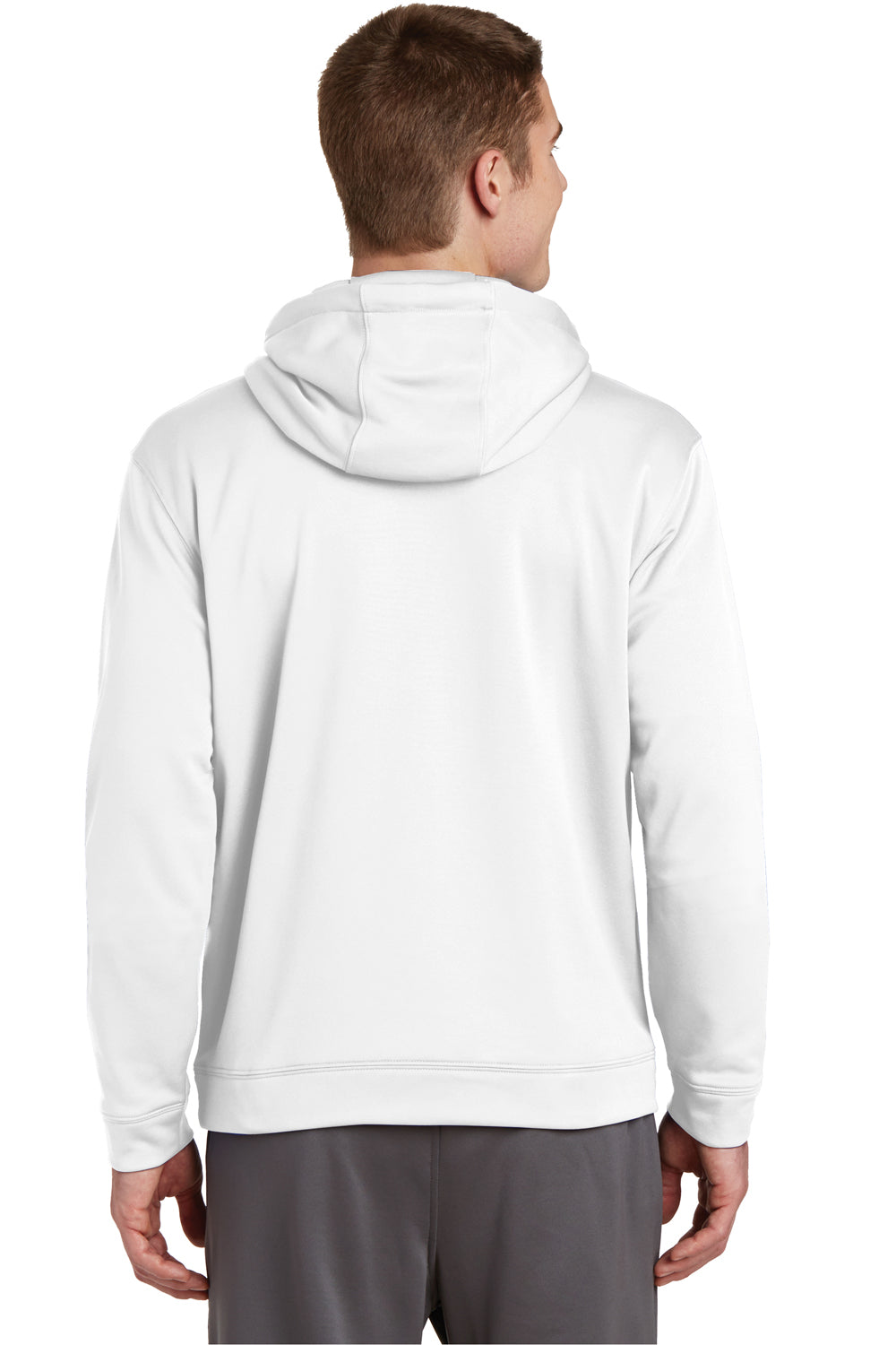 Sport-Tek F244 Mens Sport-Wick Moisture Wicking Fleece Hooded Sweatshirt Hoodie White Back