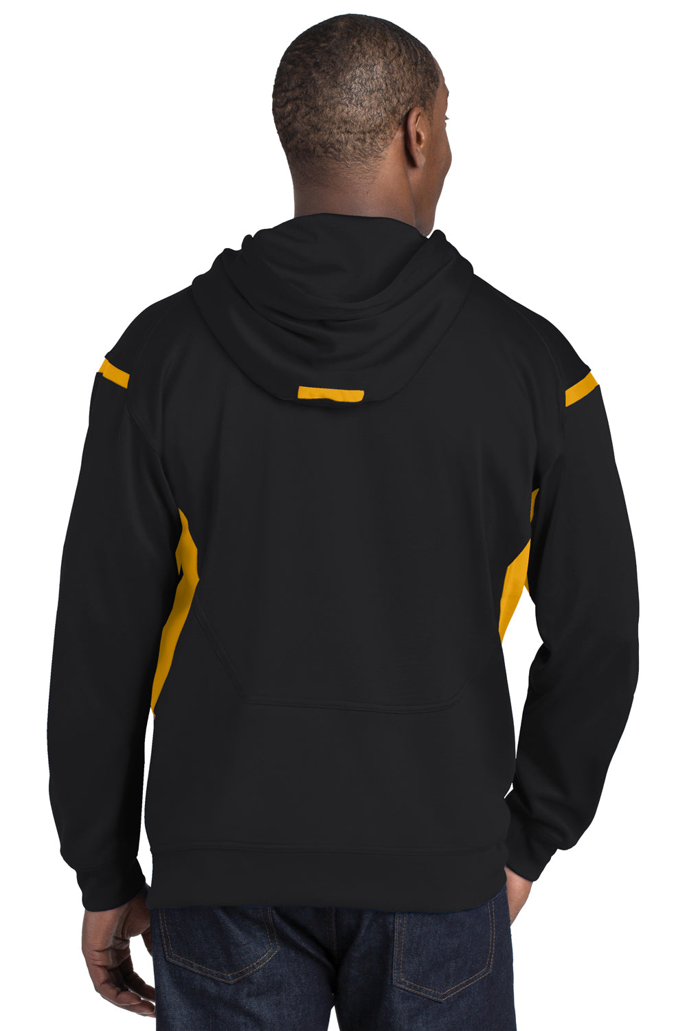 Sport-Tek F246 Mens Tech Moisture Wicking Fleece Hooded Sweatshirt Hoodie Black/Gold Back
