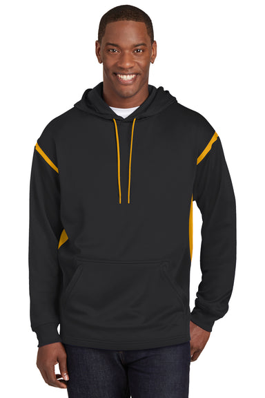 Sport-Tek F246 Mens Tech Moisture Wicking Fleece Hooded Sweatshirt Hoodie Black/Gold Front