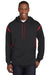 Sport-Tek F246 Mens Tech Moisture Wicking Fleece Hooded Sweatshirt Hoodie Black/Red Front
