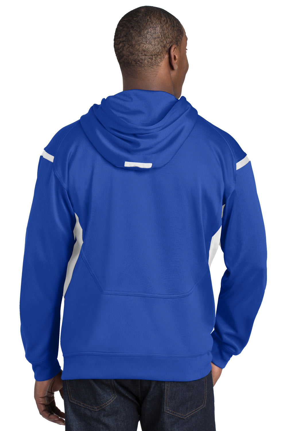 Sport-Tek F246 Mens Tech Moisture Wicking Fleece Hooded Sweatshirt Hoodie Royal Blue/White Back