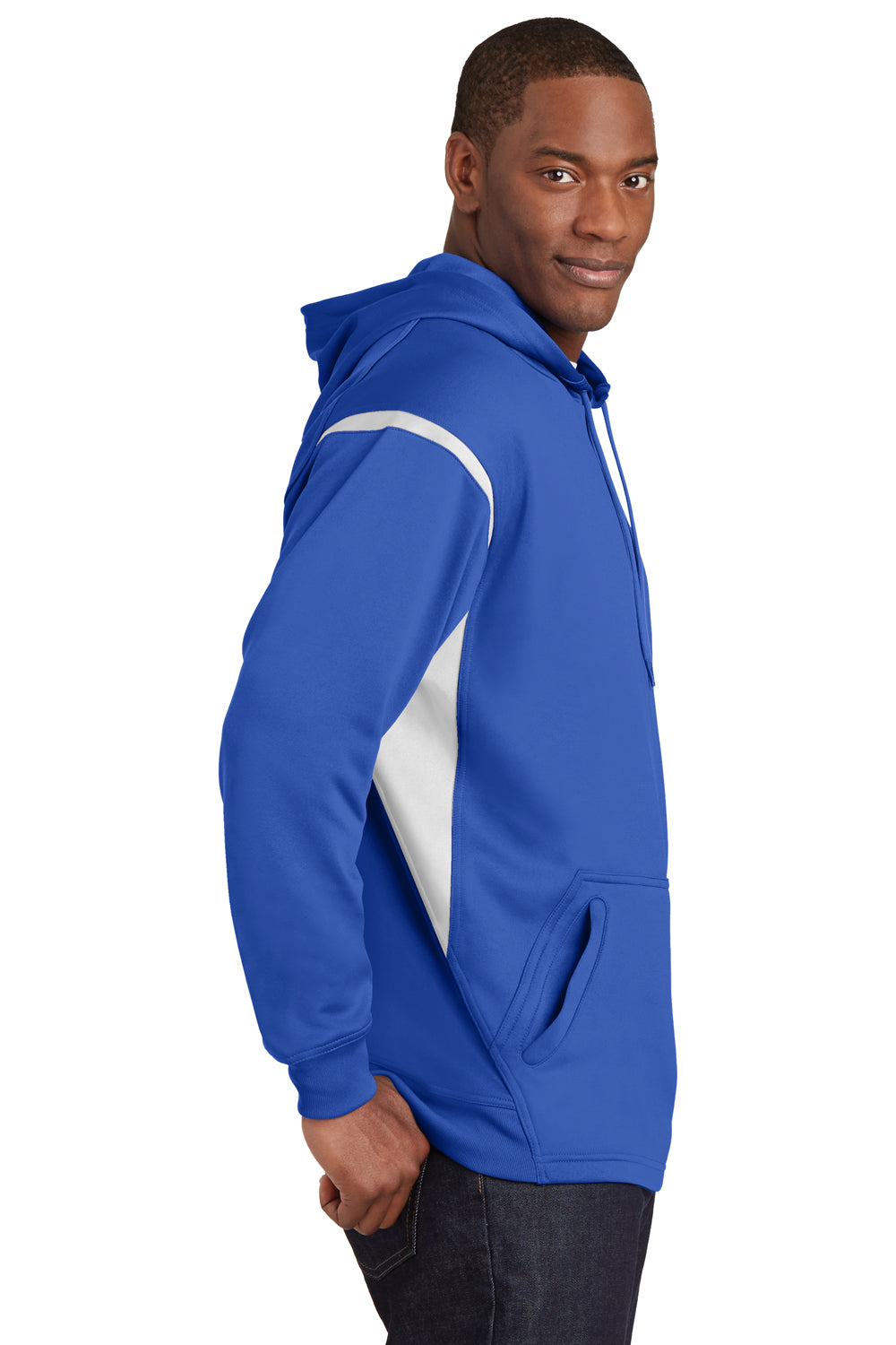 Sport-Tek F246 Mens Tech Moisture Wicking Fleece Hooded Sweatshirt Hoodie Royal Blue/White Side