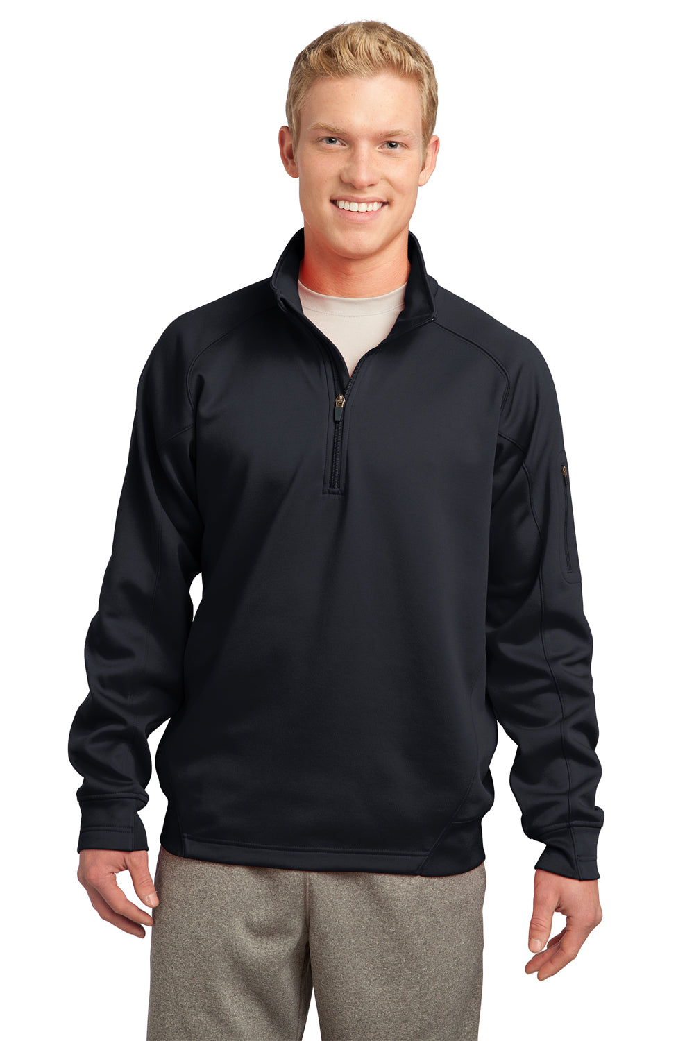 Sport-Tek F247 Mens Tech Moisture Wicking Fleece 1/4 Zip Sweatshirt Black Front