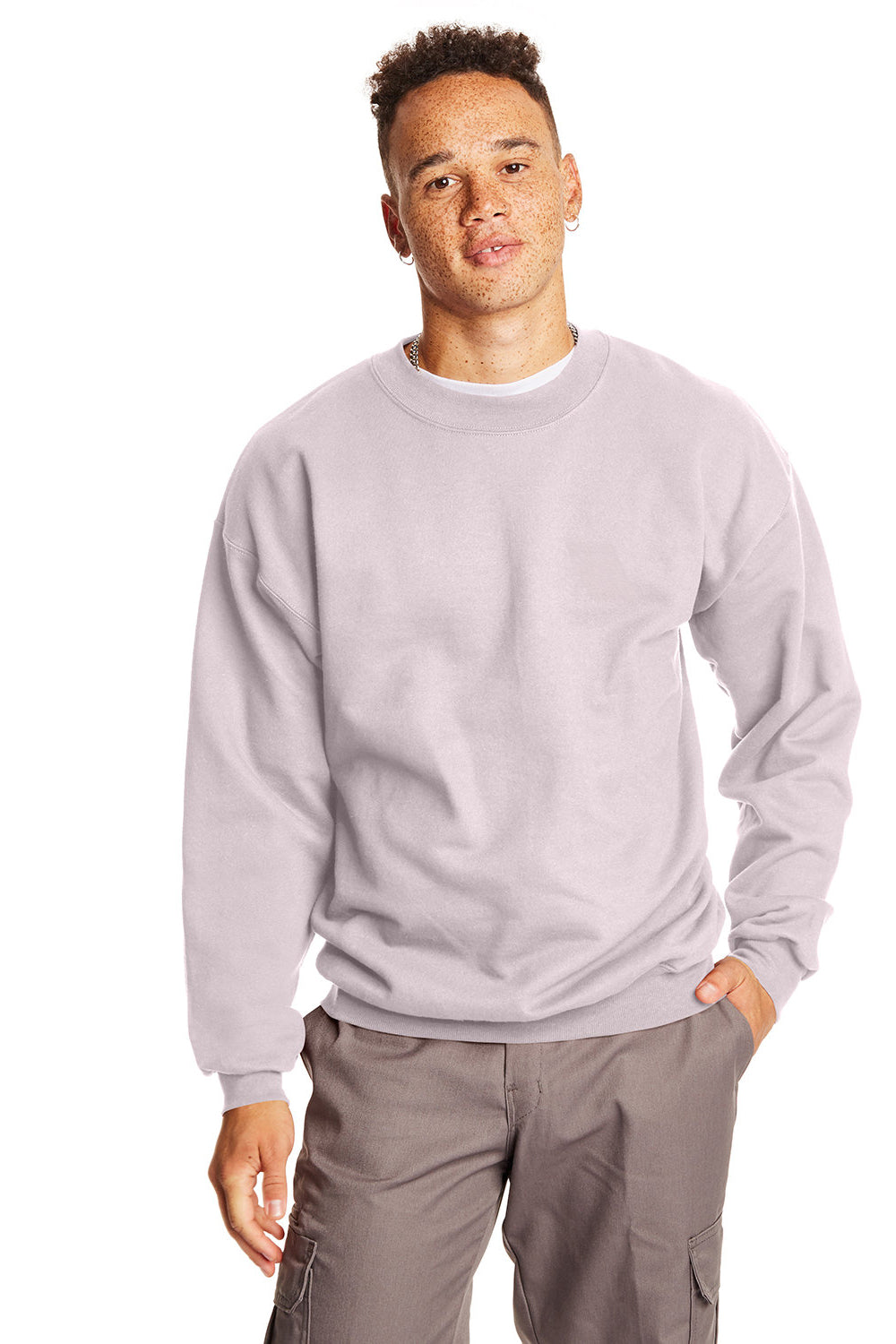 Hanes F260 Mens Ultimate Cotton PrintPro XP Crewneck Sweatshirt Pale Pink Front