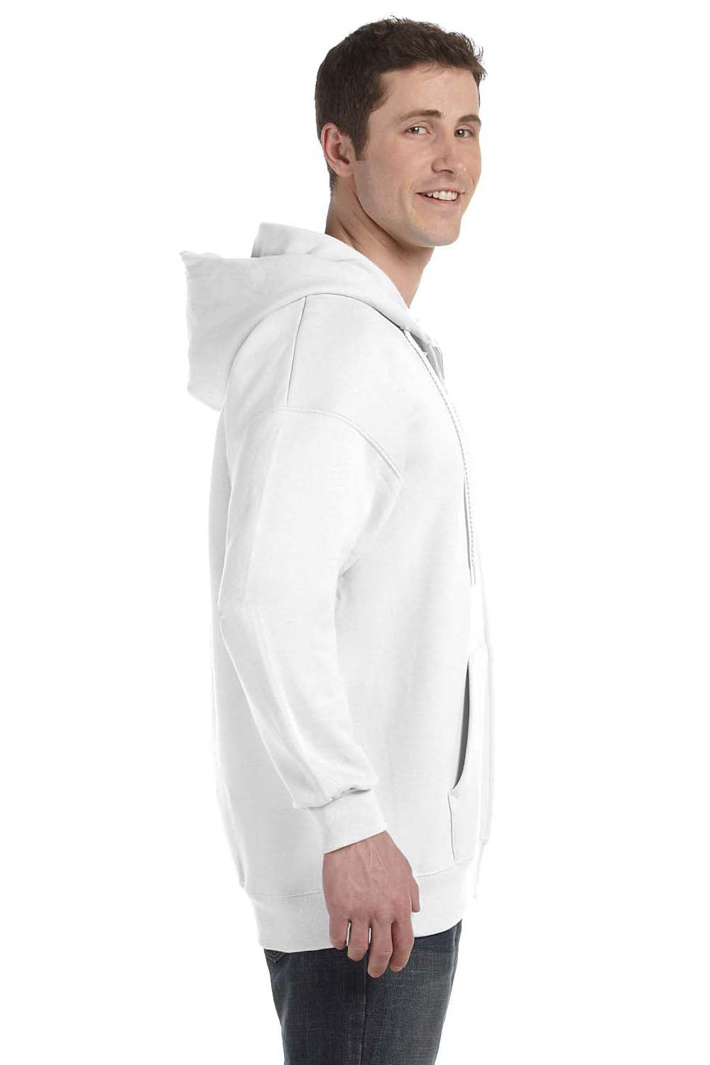 Hanes F280 Mens Ultimate Cotton PrintPro XP Full Zip Hooded Sweatshirt Hoodie White Side
