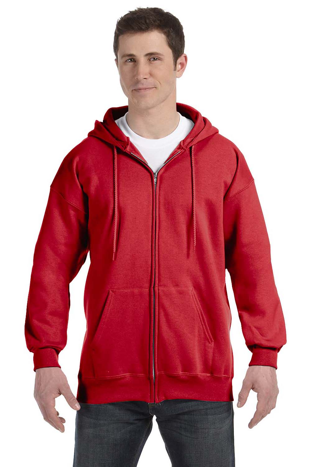 Hanes F280 Mens Ultimate Cotton PrintPro XP Full Zip Hooded Sweatshirt Hoodie Red Front
