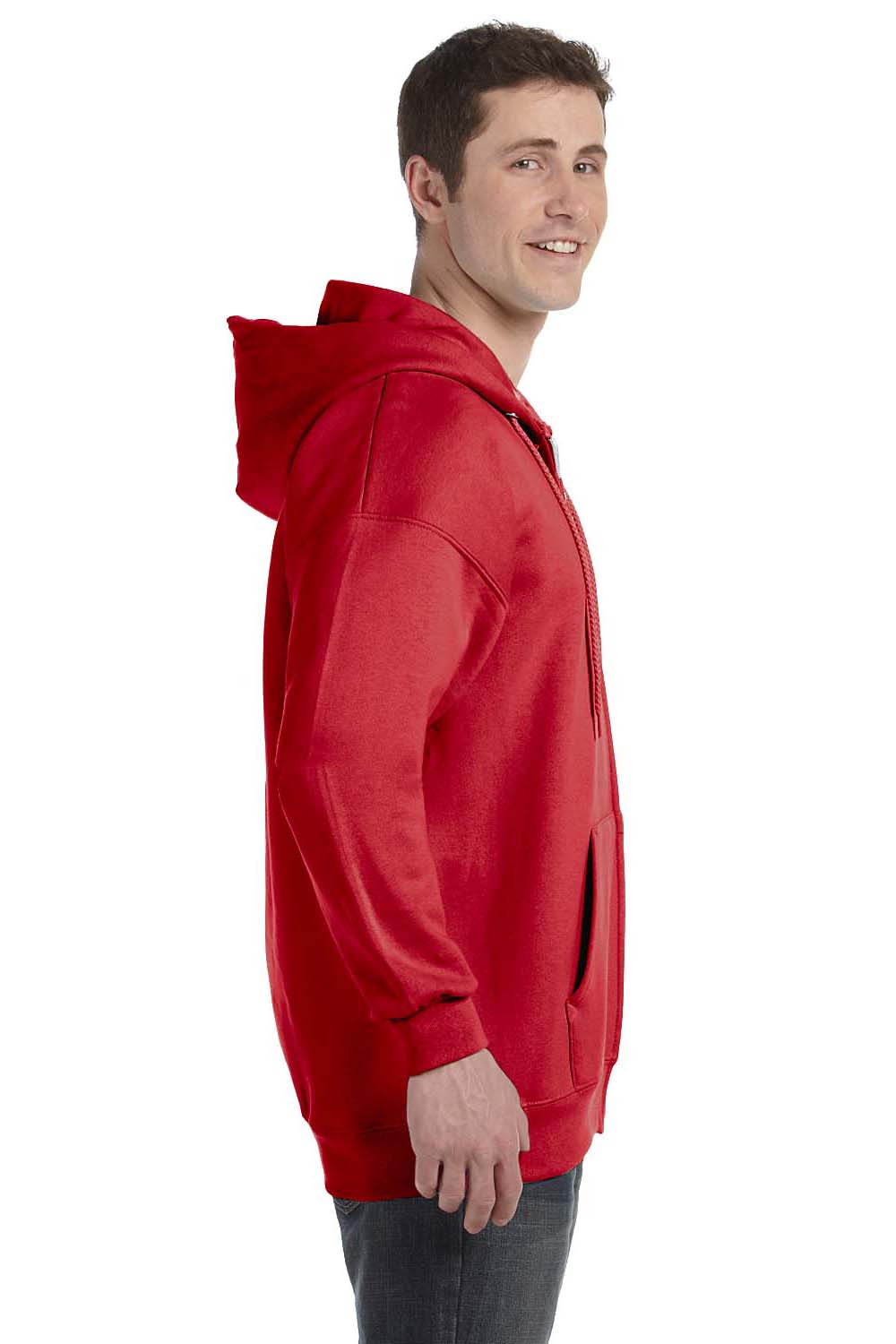 Hanes F280 Mens Ultimate Cotton PrintPro XP Full Zip Hooded Sweatshirt Hoodie Red Side