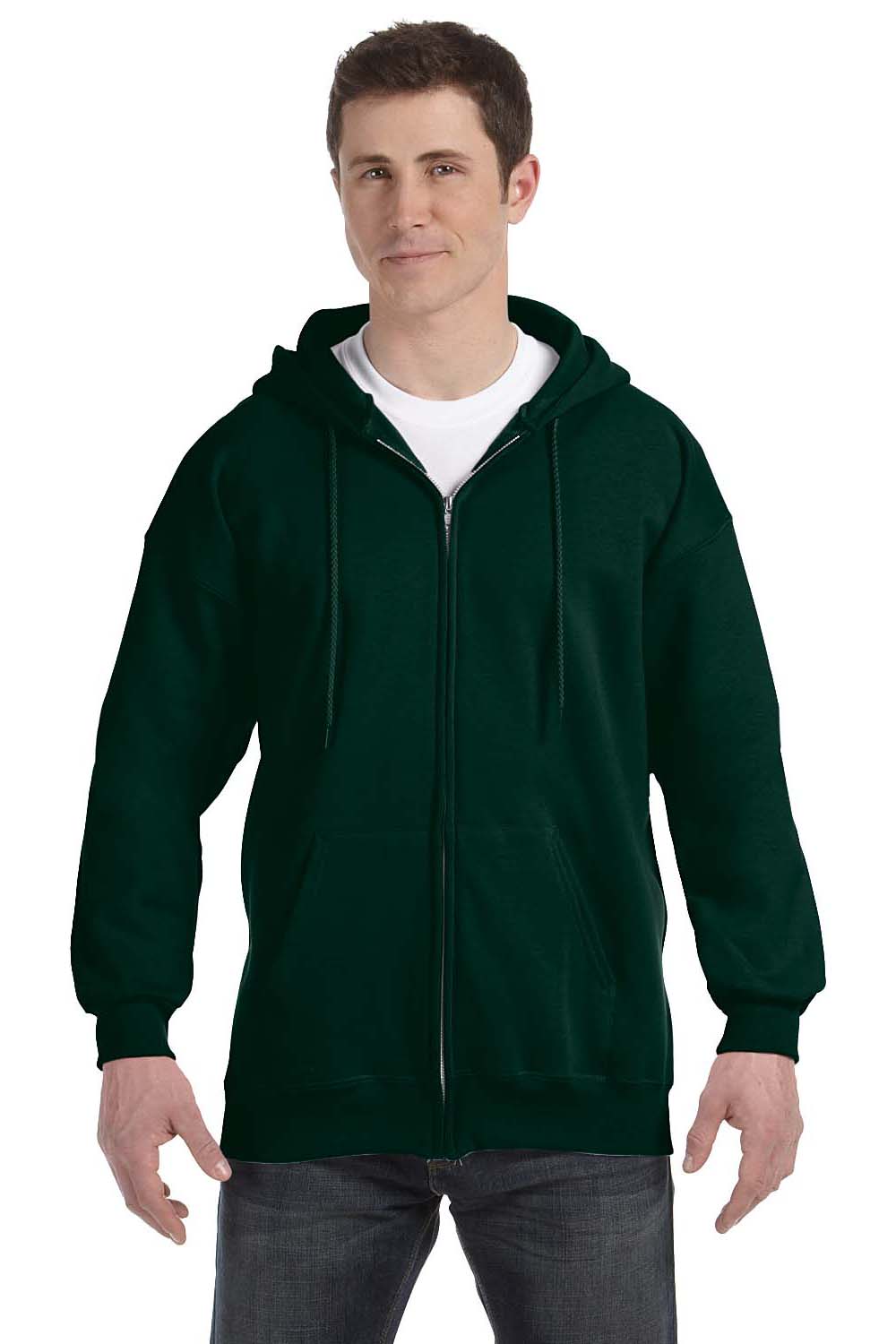 Hanes F280 Mens Ultimate Cotton PrintPro XP Full Zip Hooded Sweatshirt Hoodie Forest Green Front
